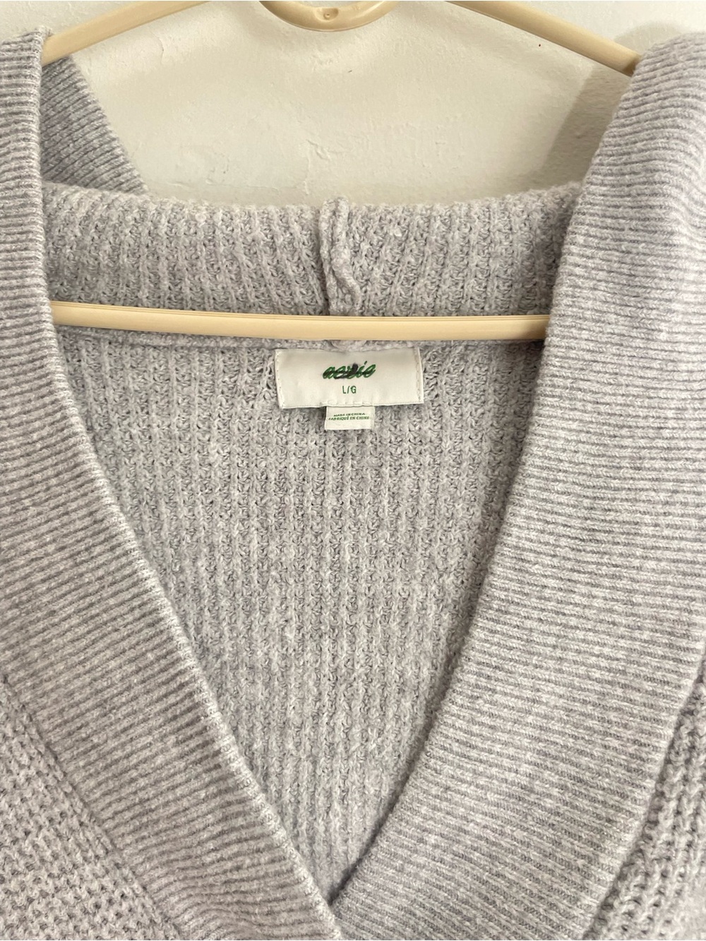 Aerie CozyUp Waffle Knit Sweater Hoodie Heather Gray Sz XL - Picture 7 of 12